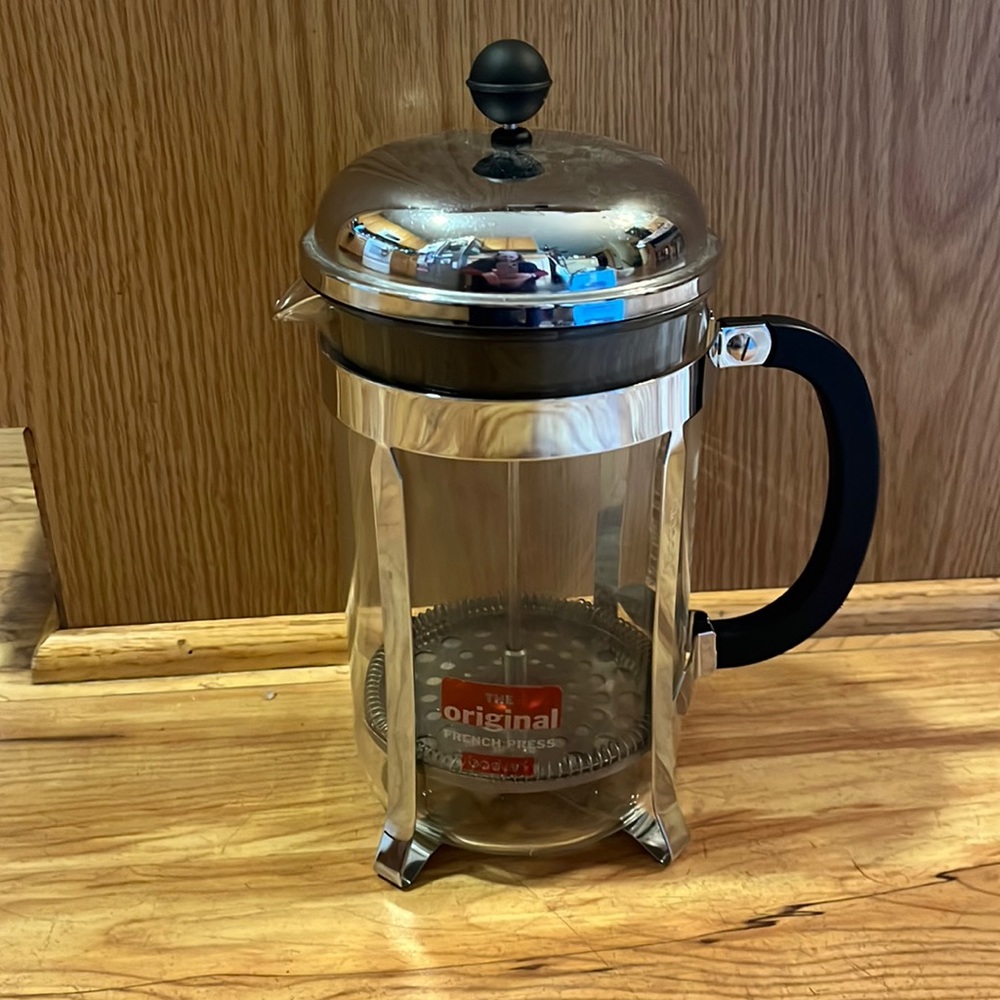 BODUM The Original French Press glass coffee footed carafe black handle EUC